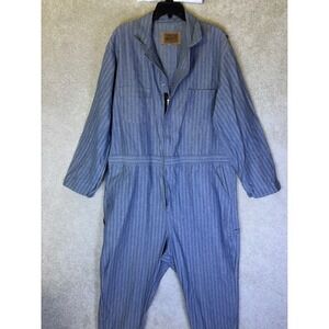Vtg Field & Forest Coveralls Mens XL Blue Herringbone Talon Zip 1970s Jumpsuit